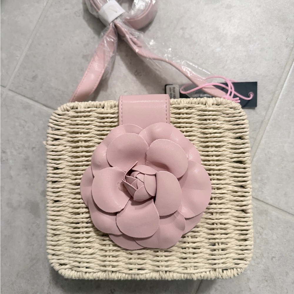 Pink Floral Woven Handbag